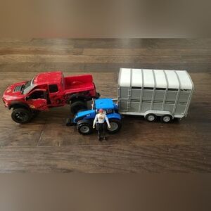 Bass Pro Shops Red Truck and Blue Tractor Set